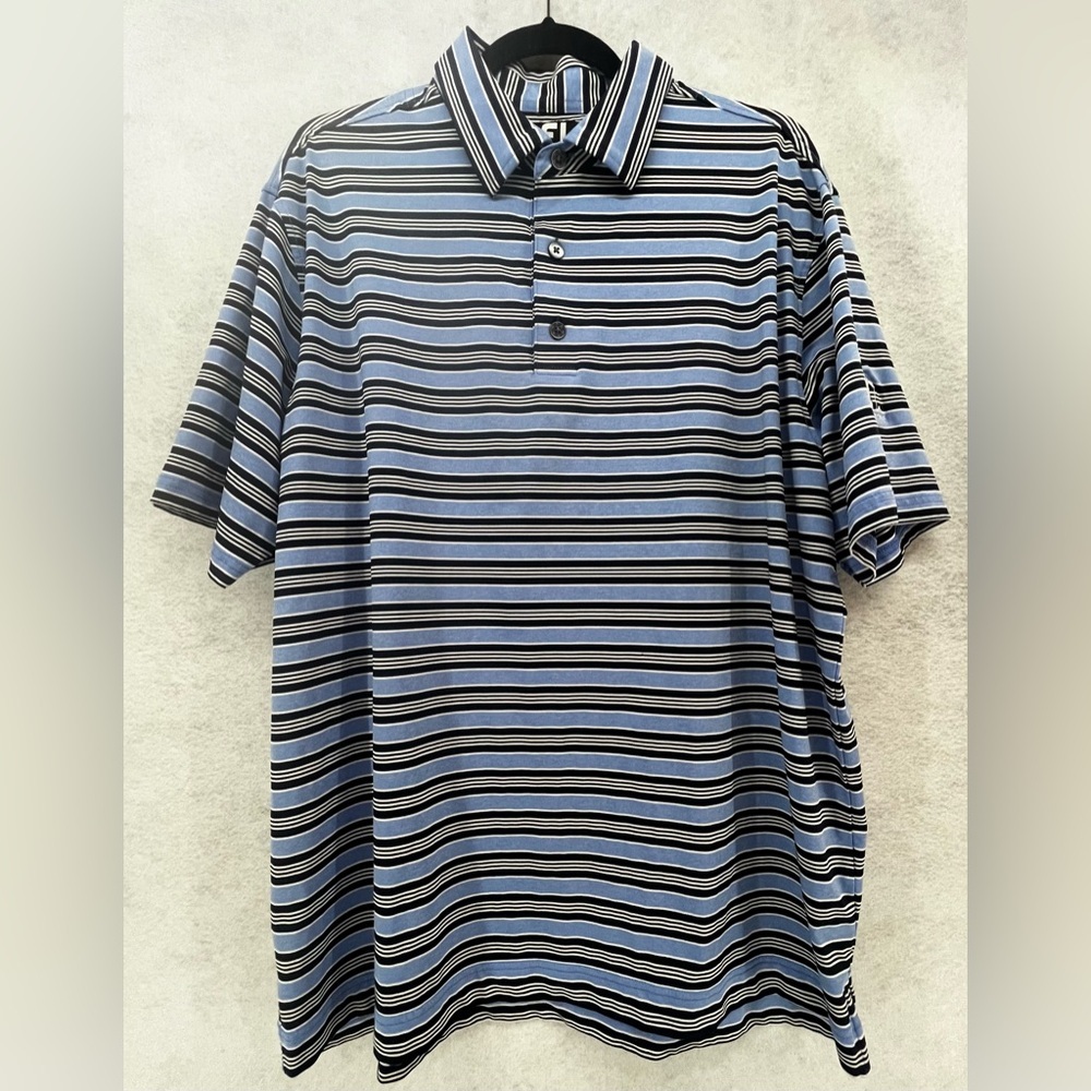 Footjoy Polo Shirt Mens XL Blue & Gray Golf Performance Stretch Athletic Fit